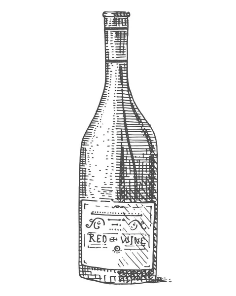 Botella de vino dibujado a mano grabado de aspecto antiguo ilustración vintage — Archivo Imágenes Vectoriales