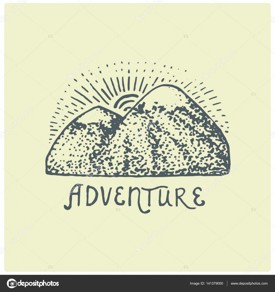 Engraved Vintage Logo With Mountains In Hand Drawn Sketch Style Old Looking Retro Badge For National Parks And Camping Alpine Hiking Theme Engraved Vintage Logo With Mountains In Hand Drawn Sketch Style Old Looking Retro Badge For National Parks And Camping Alpine Hiking Theme