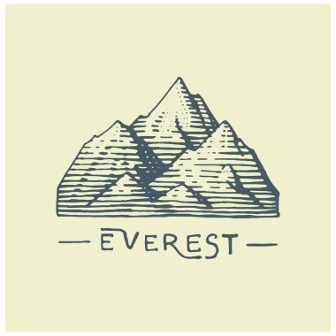 dağlar ile oyulmuş vintage logo elinde çizilmiş kroki tarzı, Milli Parklar ve kamp, için retro rozet Alp ve hiking Tema arıyorum eski