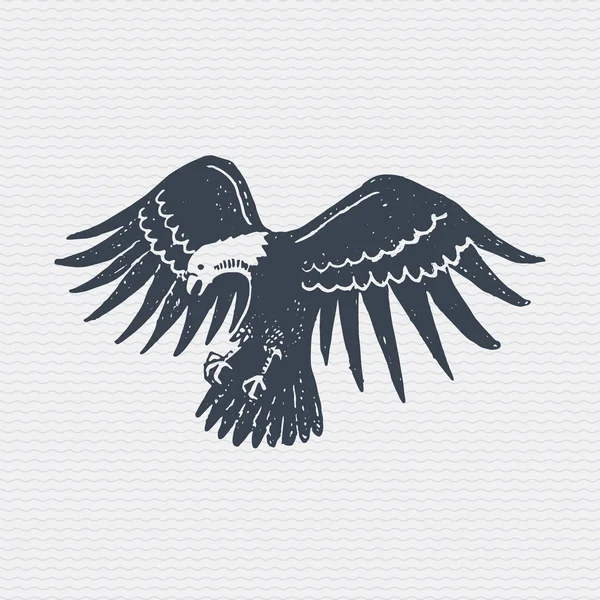 ヴィンテージの古いロゴやバッジ、ラベル野生の白頭鷲と刻まれた、古い手描きスタイル — ストックベクタ
