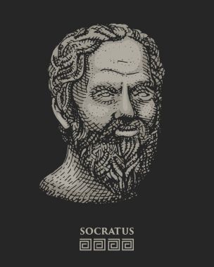 Portrait of Socrates. Ancient greek philosopher, scientist, and thinker vintage, engraved hand drawn in sketch or wood cut style, old looking retro