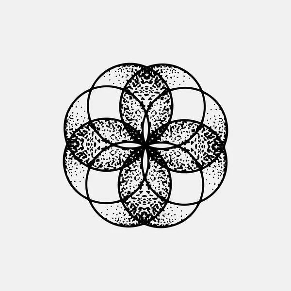 一連の不可能、その他入れ墨図形、dotwork、ブラックワークのすべての点で構成します。幾何学的な神聖な数字星とキューブ — ストックベクタ