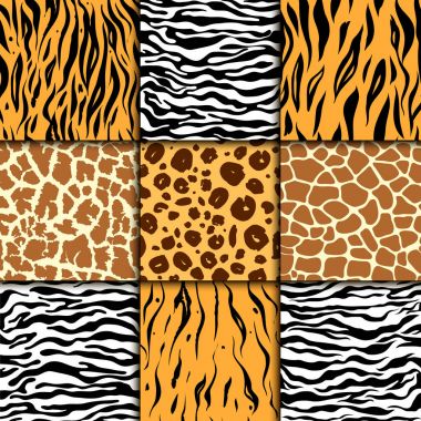 Cheetah deri ile Seamless modeli. vektör arka plan. Renkli zebra ve Kaplan, leopar ve zürafa egzotik hayvan yazdırma.