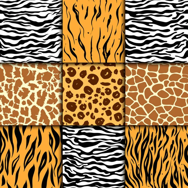Nahtloses Muster mit Gepardenhaut. Vektorhintergrund. bunte Zebras und Tiger, Leoparden und Giraffen exotische Tiermuster. — Stockvektor