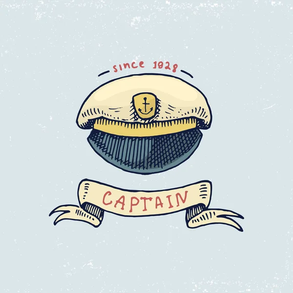 Set of engraved vintage, hand drawn, old, labels or badges for captains cap. Marine and nautical or sea, ocean emblems. always home. — Stock Vector