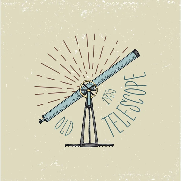 Binokulární logo emblém nebo popisek astronomické přístroje, dalekohledy okuláry a dalekohled, kvadrant, sextant vyryté v vintage ručně kreslenými nebo dřevo řezané styl, staré brýle skica. — Stockový vektor