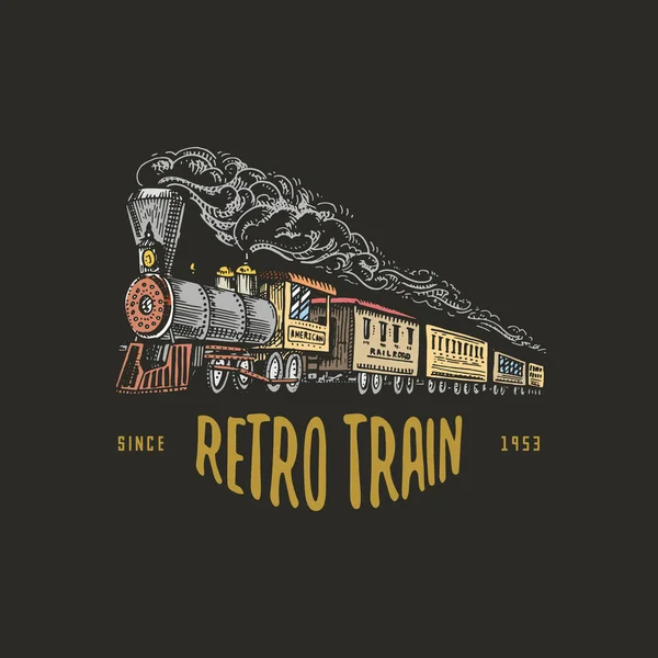 oyulmuş vintage, el çekilmiş, eski lokomotif veya buhar Amerikan demiryolu ile tren. Retro taşıma.