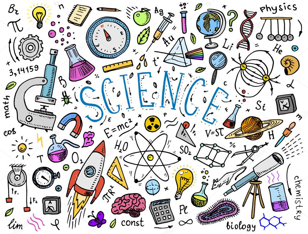 engraved hand drawn in old sketch and vintage style. scientific formulas and calculations in physics and mathematics, chemistry and biology or astronomy on whiteboard. Education and Science.