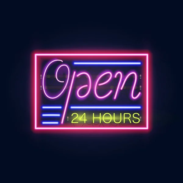 Glödande Neon Bar tecken för din anpassade Banner. realistisk design. Med inskriptionen öppen. — Stock vektor