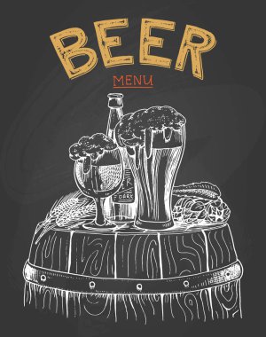 bira klasik ahşap varil için Logo veya amblem ve afiş. web veya pub menü için eski kroki ve vintage tarzı çizilmiş mürekkep el oyulmuş. oktoberfest tasarımını.