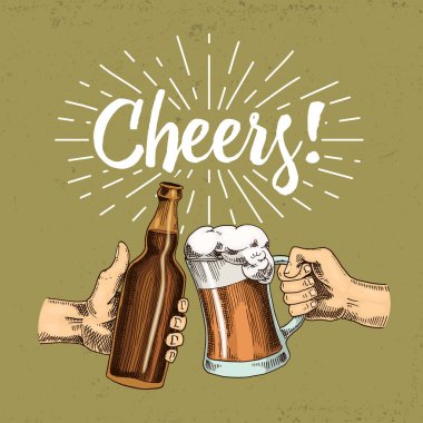 Bira cam, kupa veya oktoberfest şişe. web, parti için davetiye veya pub menü eski kroki ve vintage tarzı çizilmiş mürekkep el oyulmuş. Beyaz arka plan alkış izole tasarım öğesi.