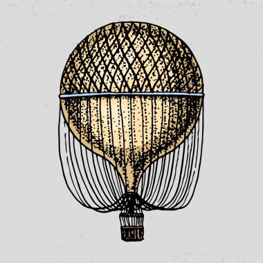hava balonu veya aerostat illüstrasyon. Seyahat için. oyulmuş elle çizilmiş eski kroki tarzı, vintage taşıma.