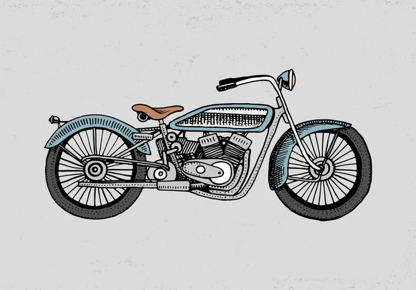 Motorrad- oder Motorradillustration. gravierte Hand im alten Skizzenstil gezeichnet, Vintage Transport. — Stockvektor