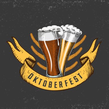 bira klasik ahşap varil için Logo veya amblem ve afiş. web veya pub menü için eski kroki ve vintage tarzı çizilmiş mürekkep el oyulmuş. oktoberfest tasarımını.