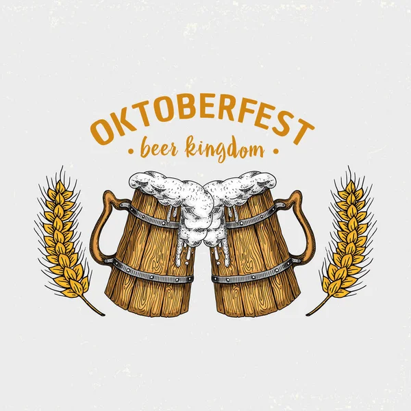 bira klasik ahşap varil için Logo veya amblem ve afiş. web veya pub menü için eski kroki ve vintage tarzı çizilmiş mürekkep el oyulmuş. oktoberfest tasarımını.