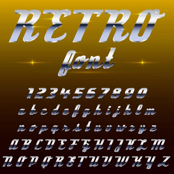 Cromo brillante retro, fuente vintage, tipografía, mado de metal o acero — Archivo Imágenes Vectoriales