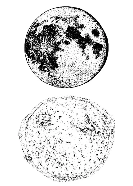 太陽系の惑星。月と太陽。天文学的な銀河空間。刻まれた手の古いスケッチ、ラベルのビンテージ スタイルで描き. — ストックベクタ