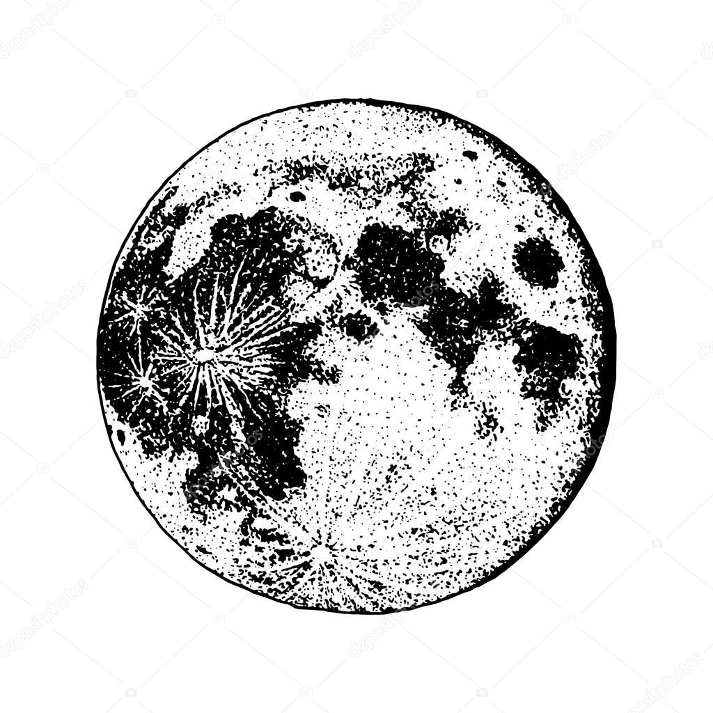 planets in solar system. moon and astrology. astronomical galaxy space. orbit or circle. engraved hand drawn in old sketch, vintage style for label.