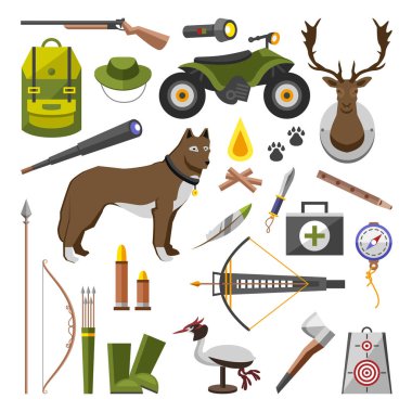 kamp gezisi ekipman koleksiyonu. Aksesuar ve kamp. açık macera öğeleri zammı. Turizm, oyulmuş elle eski kroki, vintage tarzı çizilmiş. sırt çantası ve feneri, çadır ve geyik ve silah.