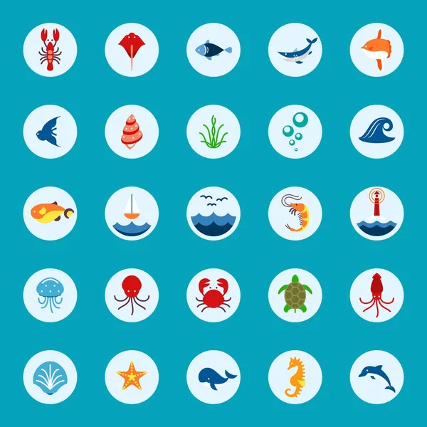 Ωκεανών ή θάλασσας λογότυπο με με ζώα και ψάρια, όστρακα και κοχύλια. θαλάσσια εικονίδιο. χρήση για τη διασύνδεση της εφαρμογής. — Διανυσματικό Αρχείο