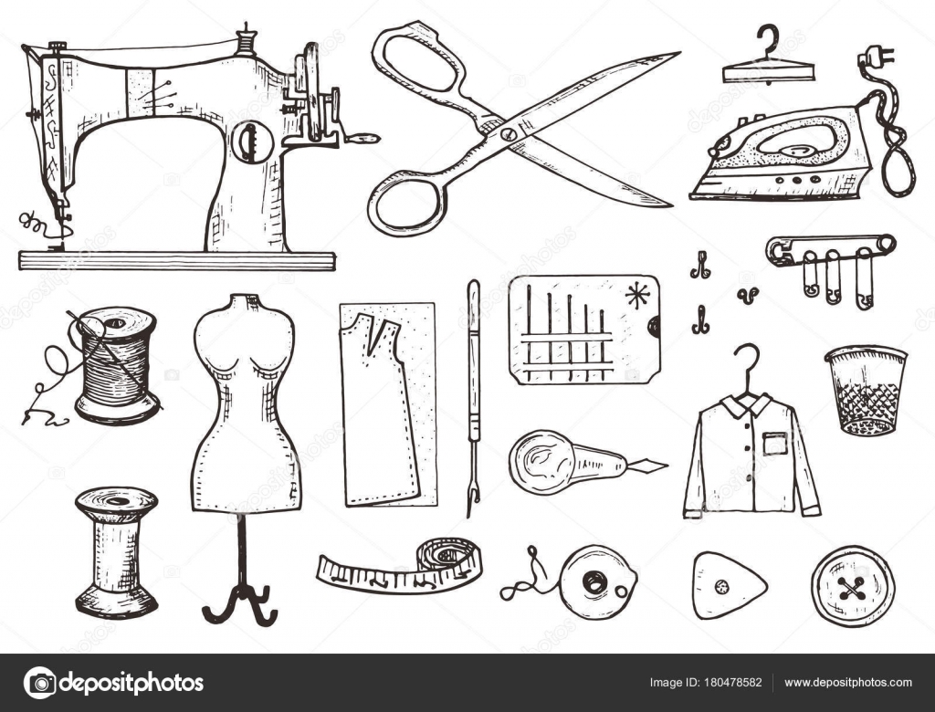 Set of sewing tools and materials or elements for needlework. Handmade