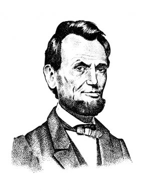 Abraham Lincoln portrait, 16th USA President. gentleman engraved hand drawn realistic in old vintage sketch. clipart