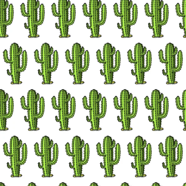 Cactus naadloze patroon. sappige of tropische plant. wilde westen en cowboy. gegraveerd hand getrokken in oude schets of en vintage stijl en etiketten voor afdrukken. — Stockvector