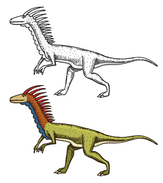 Dinozaury deinonych, szkieletów i skamieniałości. Prehistoryczne gady, zwierząt. grawerowane ręcznie rysowane w stary szkic. — Wektor stockowy