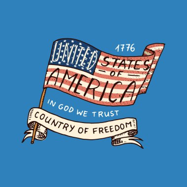 yerli Amerikan bayrağı. eski etiketleri veya rozetleri. oyulmuş elle çizilmiş eski kroki.