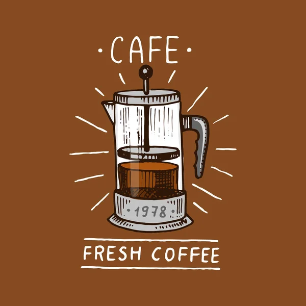 Conjunto de logos de café. elementos vintage modernos para el menú de la tienda. Ilustración vectorial. colección de decoración de diseño para insignias. estilo de caligrafía para marcos, etiquetas. mano grabada dibujada en boceto viejo . — Vector de stock