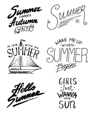 Tırnak ilham, seyahat ve yolculuk ifadeler, hat vektör çizim yaz. El yazı çekilmiş. Yaz tatil ve tatil tropikal kümesi. Vintage tarzı.