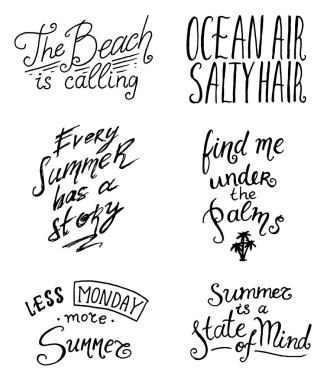 Tırnak ilham, seyahat ve yolculuk ifadeler, hat vektör çizim yaz. El yazı çekilmiş. Yaz tatil ve tatil tropikal kümesi. Vintage tarzı.