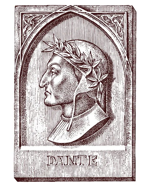 Dante Alighieri. Elemento para arquitetura, design em construção para tatuagem ou design de camiseta. Símbolo da ciência, psicologia. Gênio e criador do universo. gravada mão esboço desenhado em estilo vintage . — Vetor de Stock