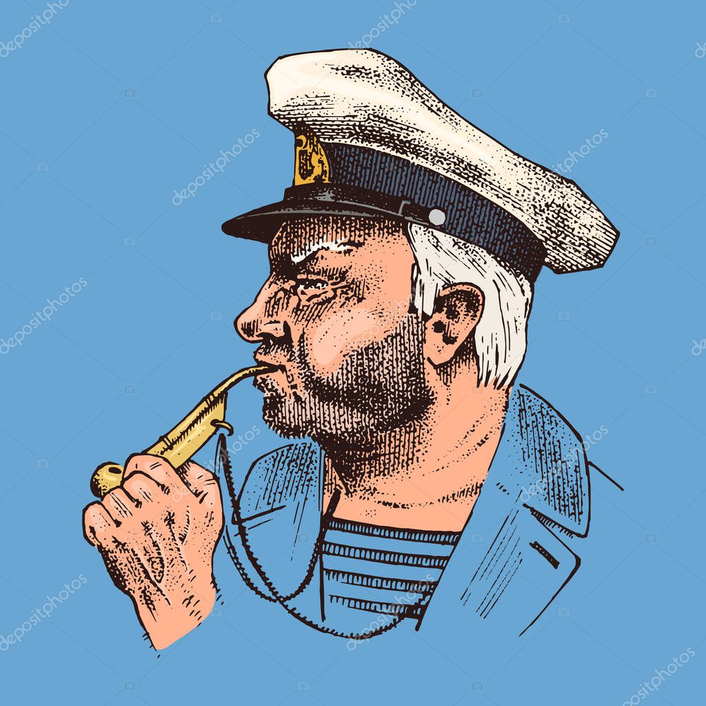 Pictures sea captain Boatswain with pipe. sea captain, marine old