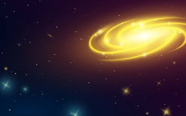 Uzayda, illüstrasyon Samanyolu'nun sarmal gökada. Gezegenler güneş sisteminde. Yıldız içinde belgili tanımlık karanlık. Astronomik kartı. Arka plan veya Neon Poster web için. Süpernova ışık.