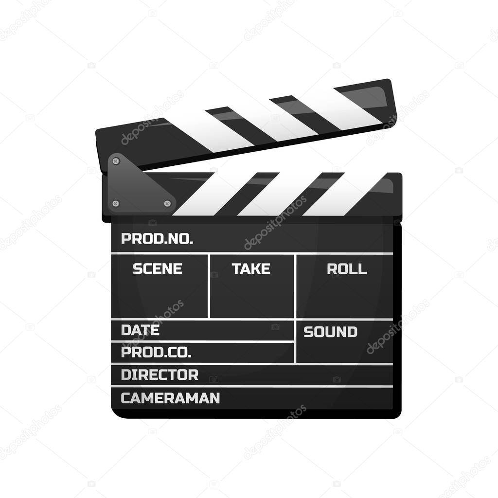 Clapperboard for Movie. Vintage cinema, entertainment and recreation. Retro style, Filmmaking and video cassette for Hollywood studio. Device for actors and directors.