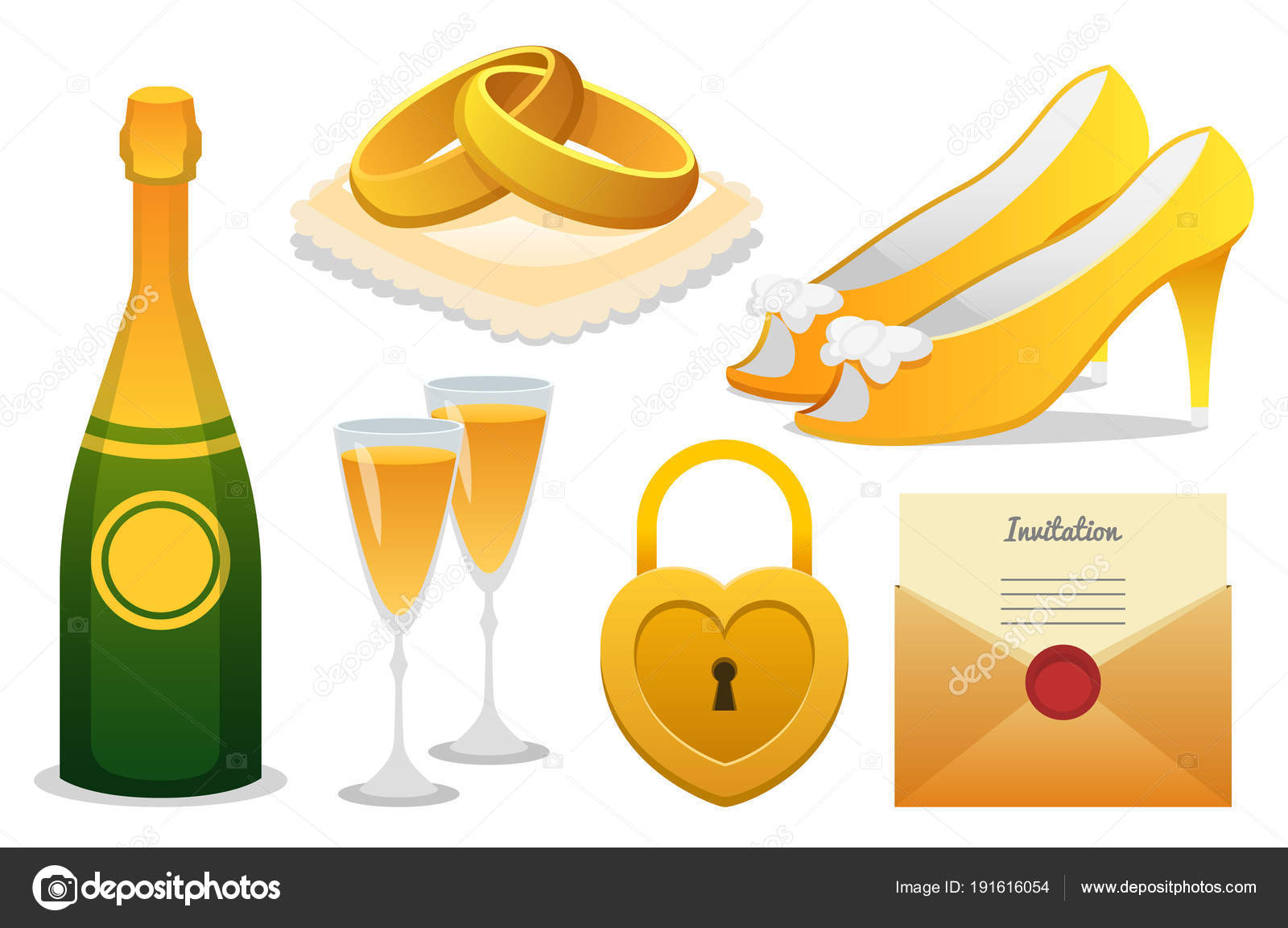 Elements For Wedding Ceremony Set. Newlyweds Icons. Vintage Rustic