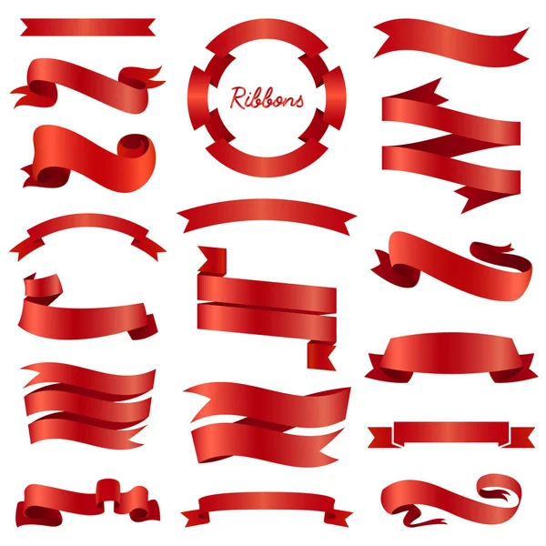 Banderas de cintas, set de ilustración y cinta aislada sobre fondo blanco. detalles vintage rojo para la tarjeta de boda y letras. Decoración para vacaciones . — Vector de stock