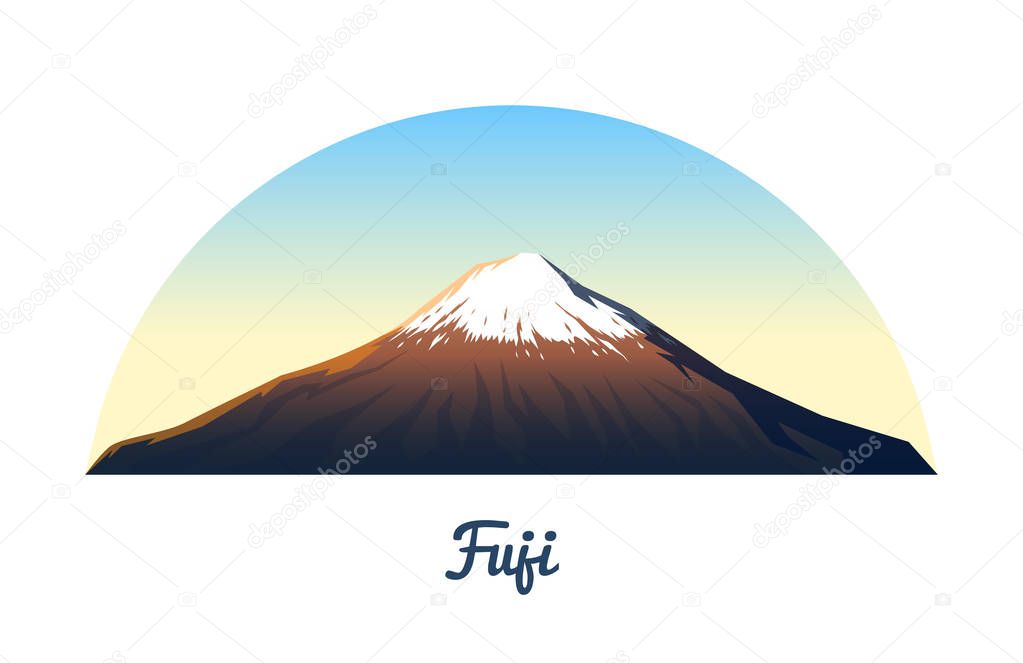 Mount Fuji. Peaks and landscape early in a daylight. travel or camping, climbing. Outdoor hill tops. Honshu Island, Japan, Asia.