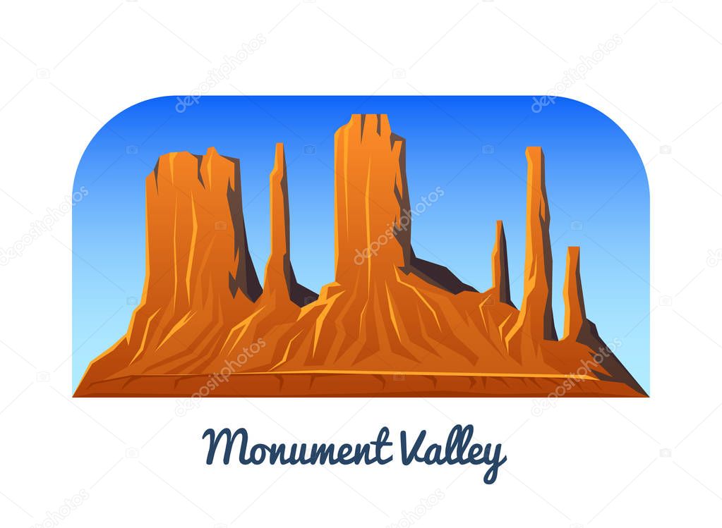 Monument Valley. Mountains and Peaks and landscape early in a daylight. travel or camping, climbing. Outdoor hill tops. View from Hunts Mesa, Arizona.