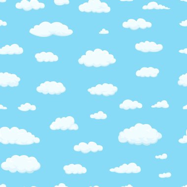 Seamless modeli. Bulutlar gökyüzünde için web sitesi tasarım, UI, uygulama Meteoroloji ve atmosfer uzayda farklı şekiller.