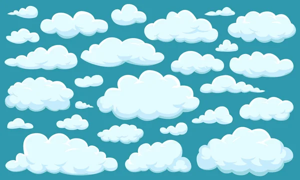 Zestaw chmur o różnych kształtach, w niebo dla swojej witryny sieci web app. design, Ui, meteorologia i atmosfera w przestrzeni. — Wektor stockowy