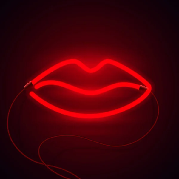 Leuchtende Leuchtreklame. Lippen eines Mädchens. Nachtclub oder Bar-Konzept. auf dunklem Hintergrund. editierbarer Vektor. — Stockvektor