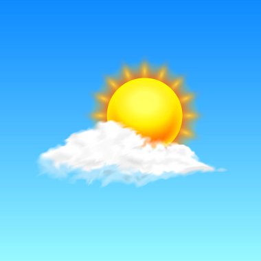 Modern Gerçekçi weather simge. Arka plan mavi meteoroloji sembolü. Vektör çizim hareket eden app, baskı veya web için renk. güneşli gün ve bulutlar.