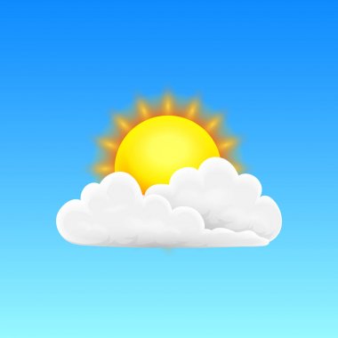 Modern Gerçekçi weather simge. Arka plan mavi meteoroloji sembolü. Vektör çizim hareket eden app, baskı veya web için renk. güneşli gün ve bulutlar.