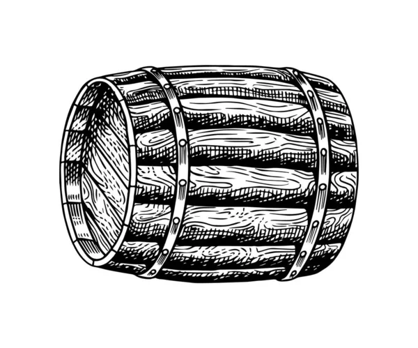 Baril de vin en bois. Esquisse rétro vintage gravée à la main pour logo ou étiquette de whisky ou menu alcool. Illustration vectorielle . — Image vectorielle