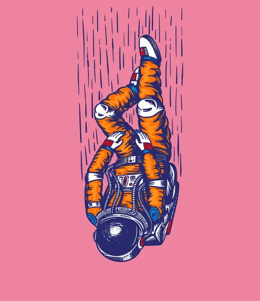 Un astronaute planant dans l'espace. Astronaute dans le système solaire. Dessiné à la main Vieux croquis dans un style vintage . — Image vectorielle