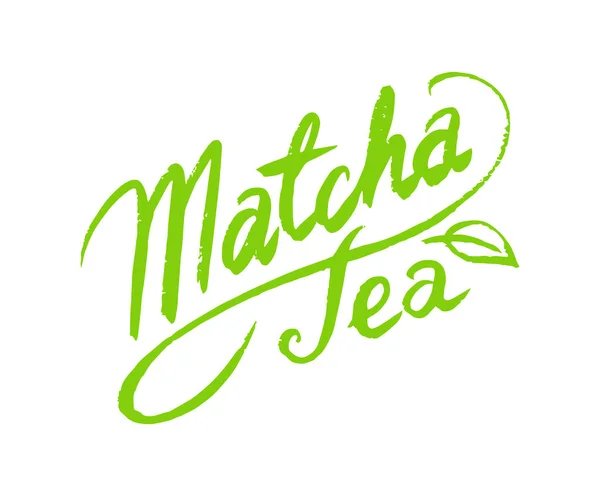 Letras caligráficas Chá verde Matcha para cerimônia japonesa. Leite de coco saudável latte. Gravado mão desenhada esboço Vintage para cartaz . — Vetor de Stock