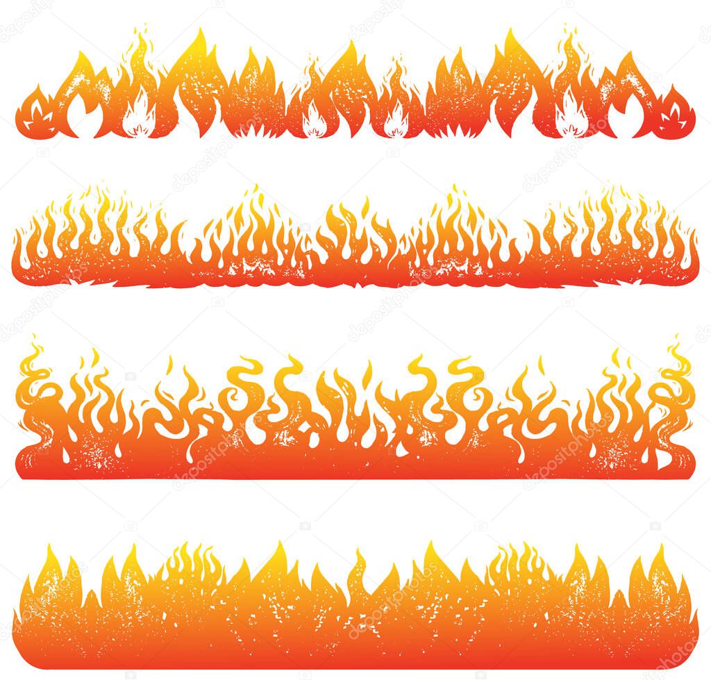 Flame and fire Set in vintage style. Hand drawn engraved monochrome bonfire or burn sketch. Vector illustration for posters, banners and logo