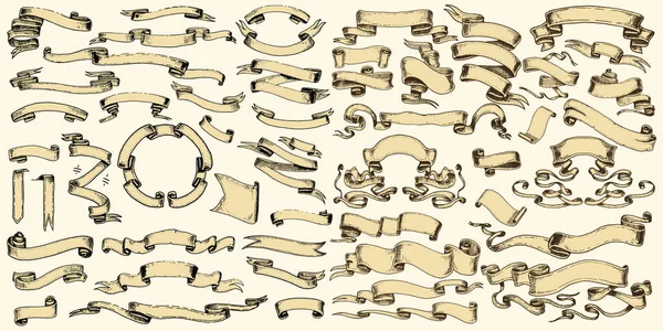 一套缎带。复古横幅，矢量收集。书籍、背景或海报的元素。手绘老图案，獾。刻字部分作为你的标志. — 图库矢量图片